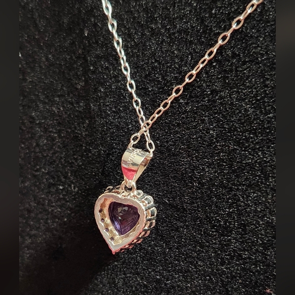 VTG 925 Amethyst & CZ Heart Necklace by UD - Picture 5 of 11